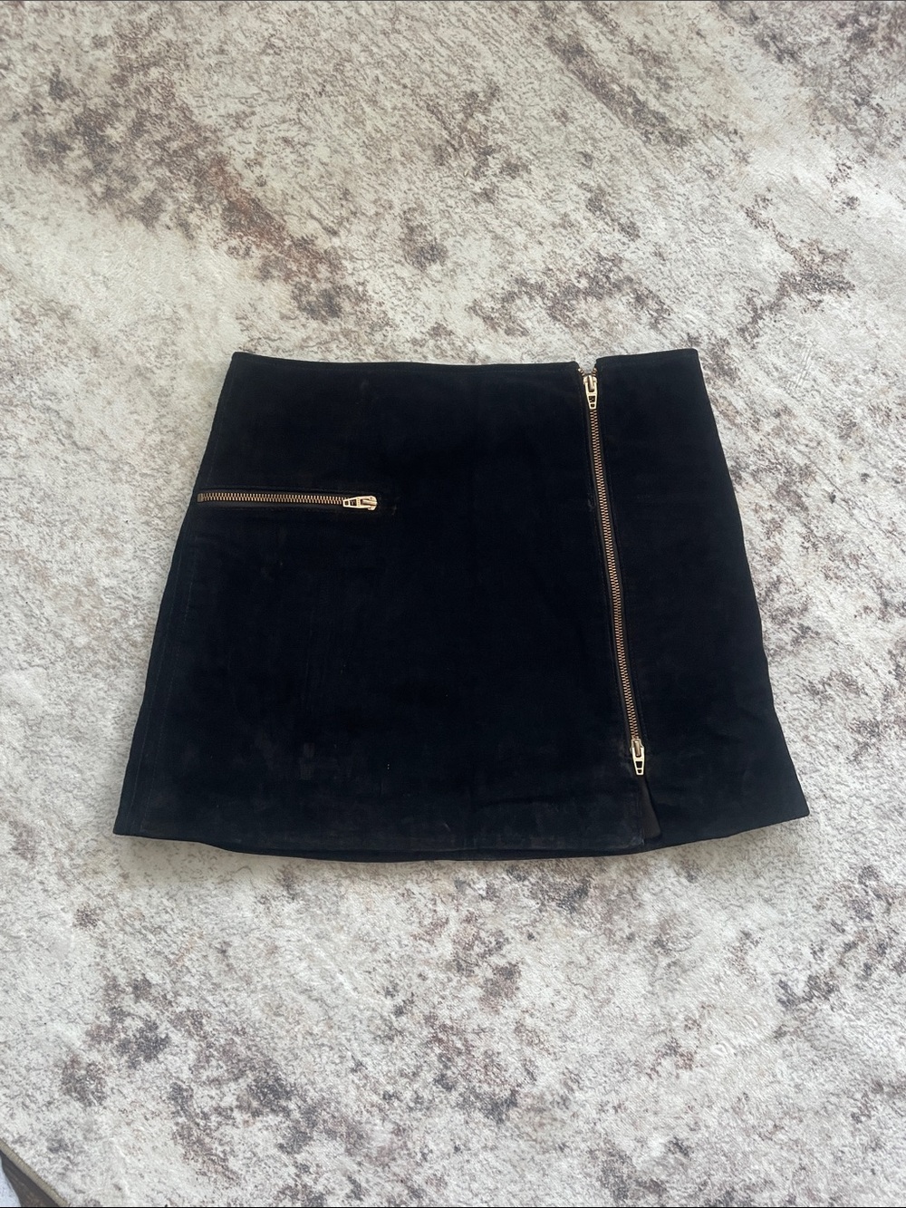 Blank NYC Black Suede Mini Skirt with Gold Zippers